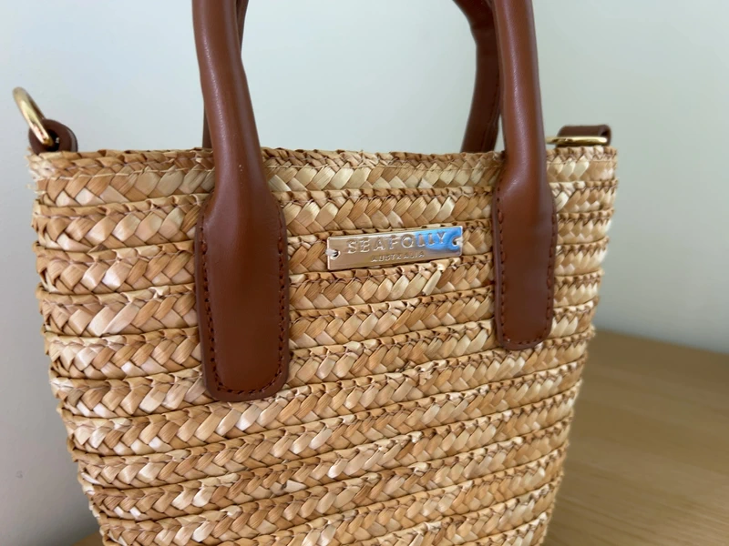 Seafolly Australia New Micro,Mini Basket Tote Bag,Natural,Wheat Straw,Boho Chic,Holiday - Image 5