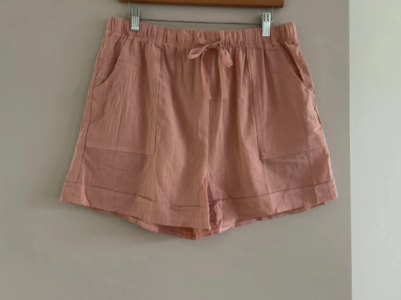 Amazon Women's Linen Shorts Pocket Drawstring Elastic,High Waist Rose,Pink NWT XL Casual,Holiday - Image 3